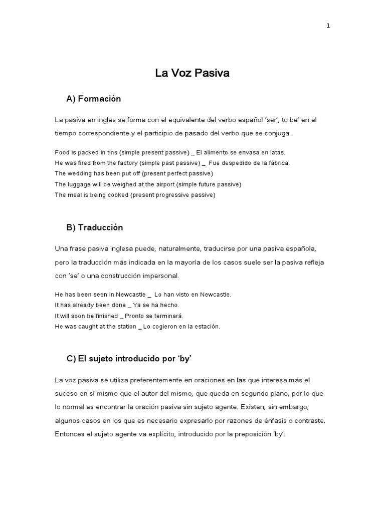 Guía de Voz Pasiva en Inglés | PDF | Artes del Lenguaje y Comunicación ...