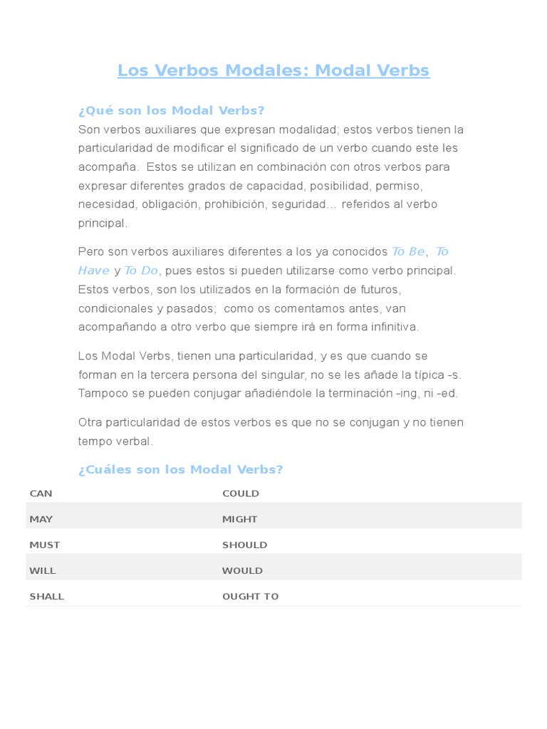Verbos Modales en Inglés y Español | PDF | Verbo | Sintaxis