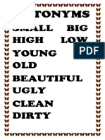 Small Big High Low Young OLD Beautiful Ugly Clean Dirty