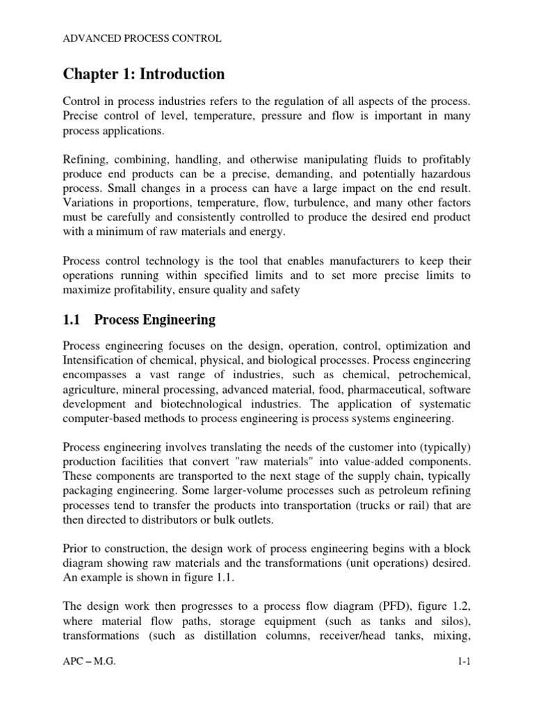 Process Control - Chapter One - Introduction | PDF | Process ...