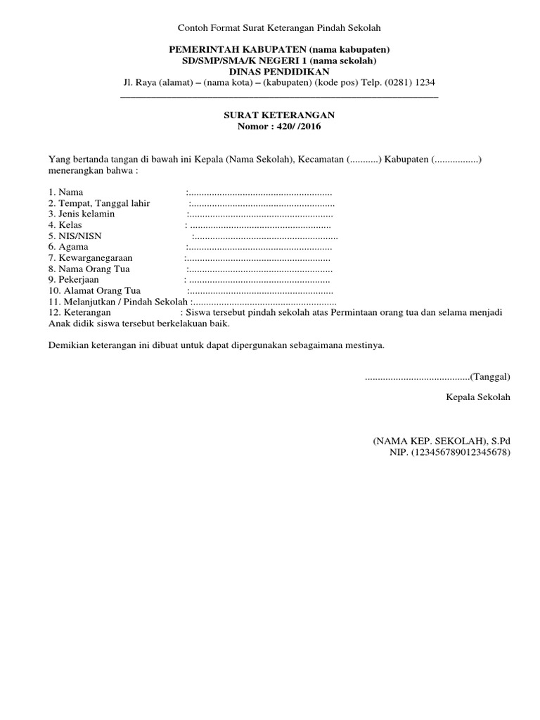 Contoh Format Surat Keterangan Dah Sekolah Pdf