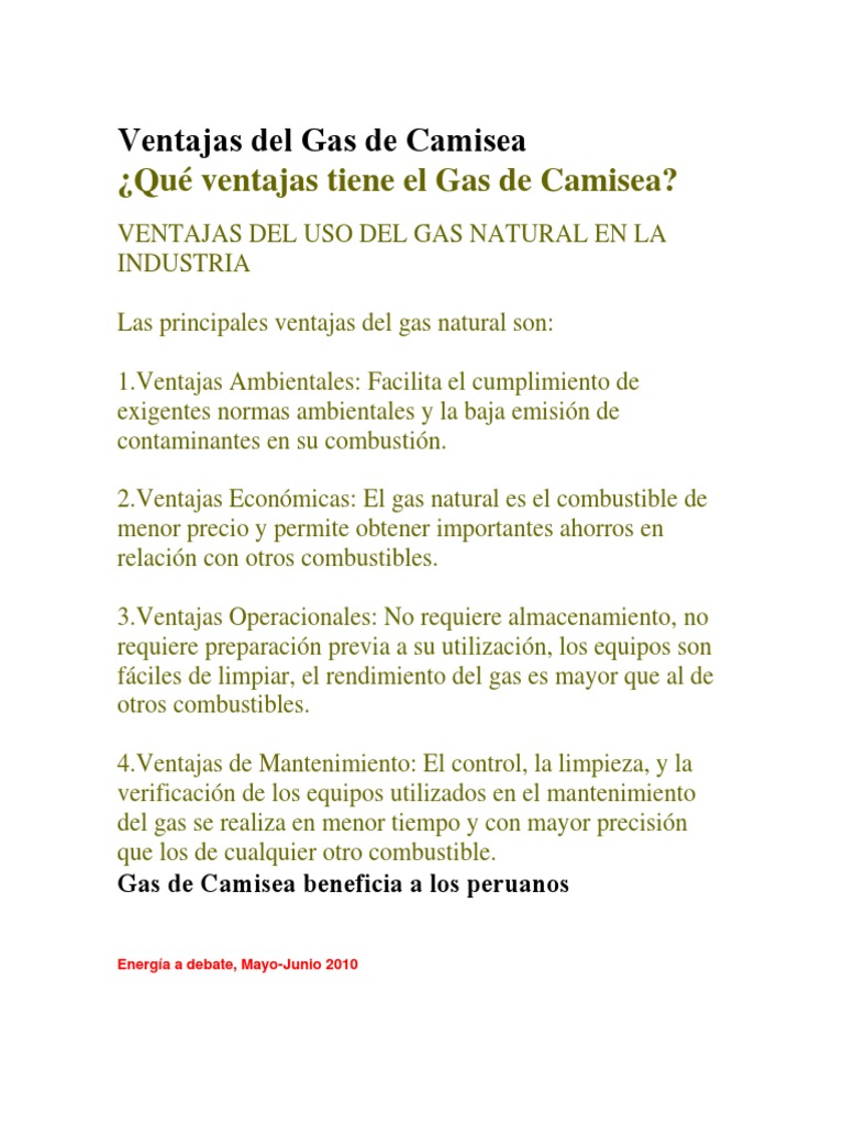 Beneficios del Gas de Camisea en Perú | PDF | Gas natural licuado | Gas ...