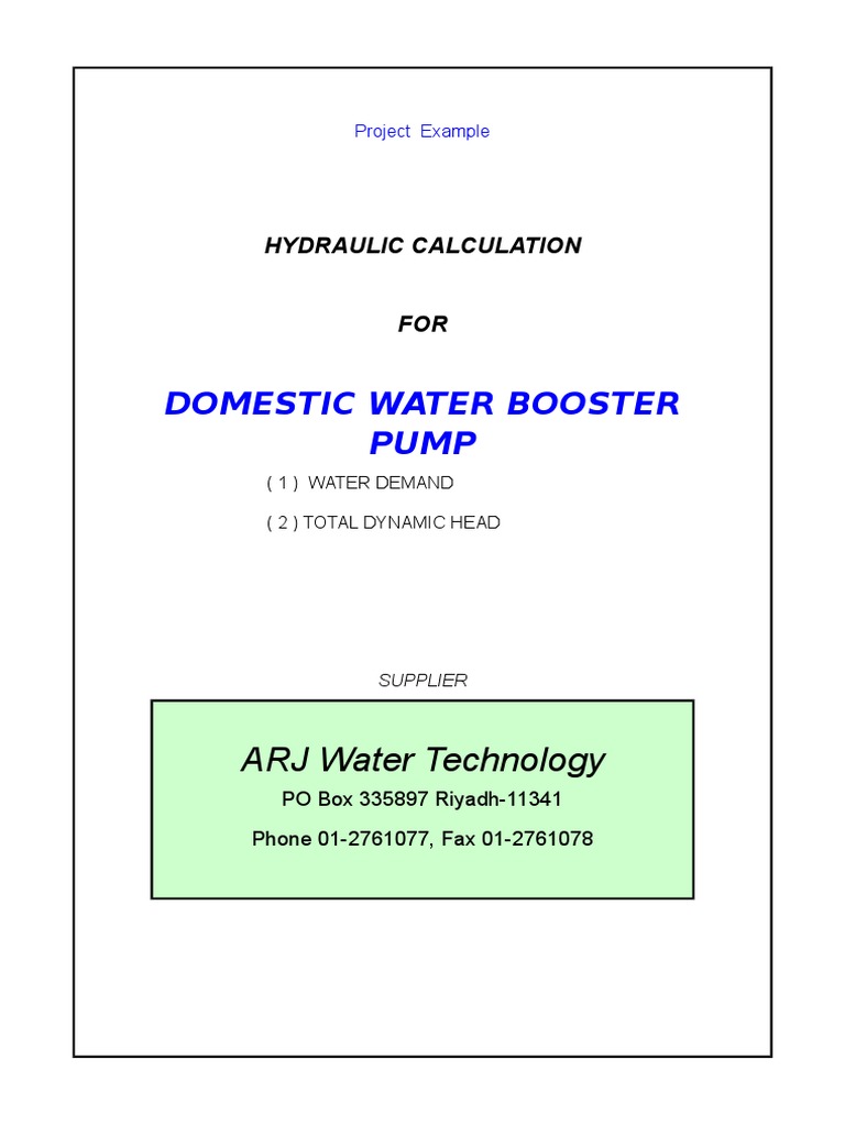 Domestic Water Booster Pump Calculations PDF