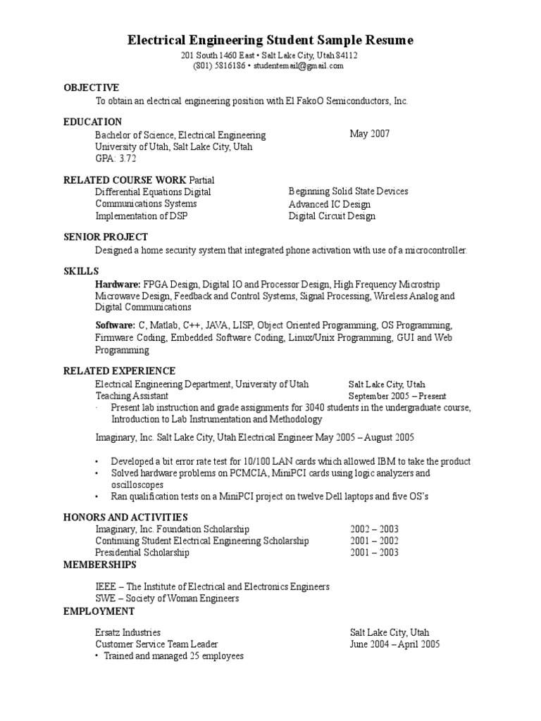 Electrical Engineer Fresher Resume PDF Download | PDF | Electrical ...