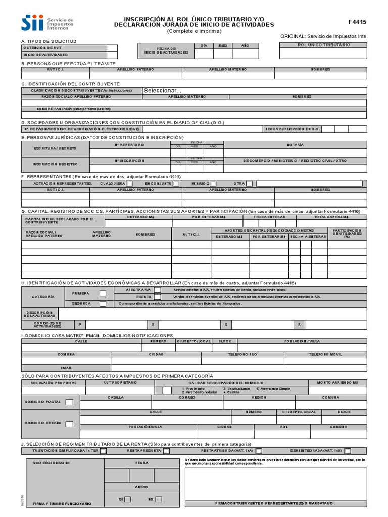 Formulario F-4415: Inicio Actividades SII | PDF | Impuestos ...