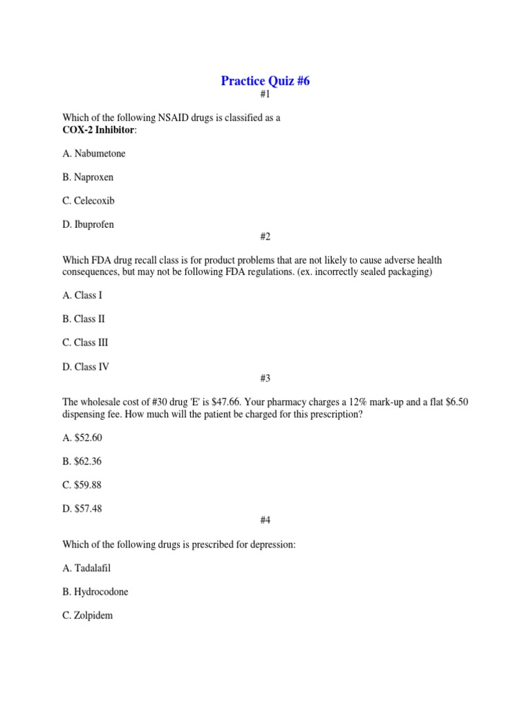 PTCB PRACTICE QUIZZES 6-14.docx | Prescription Drugs | Pharmacy