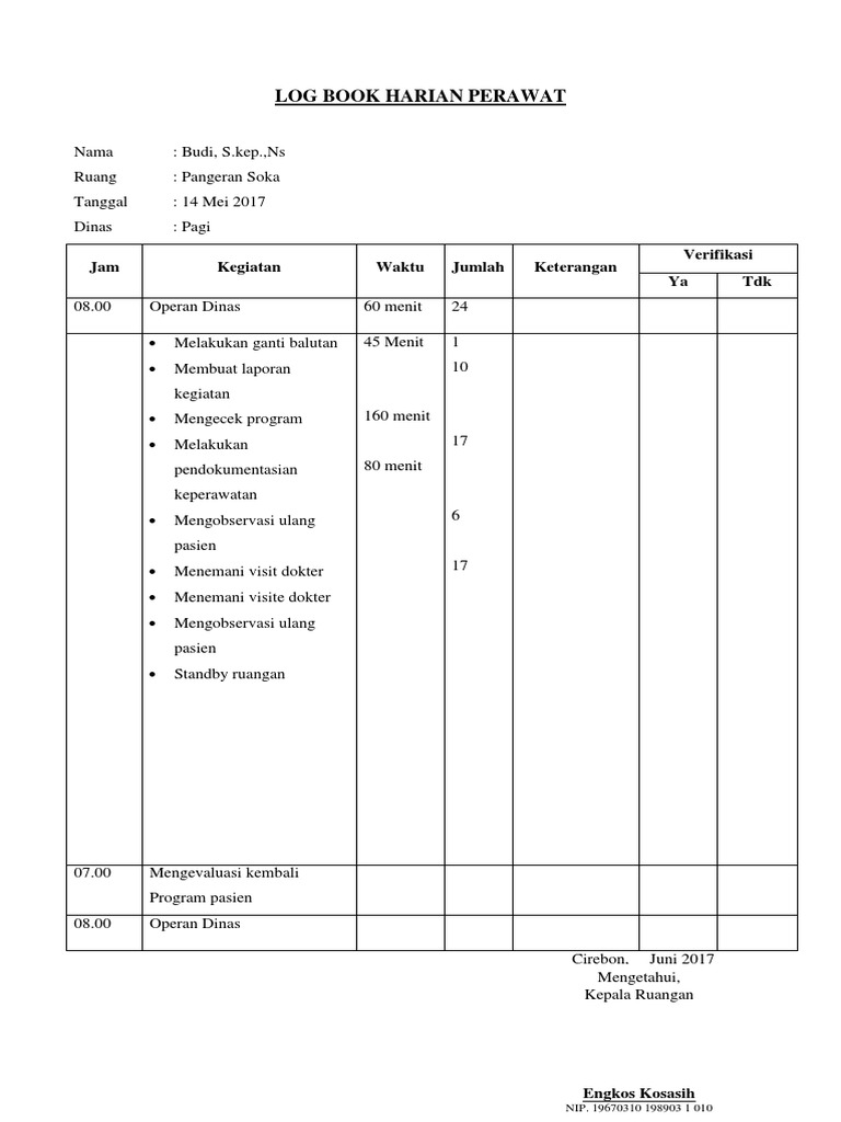 Log Book Harian Perawat