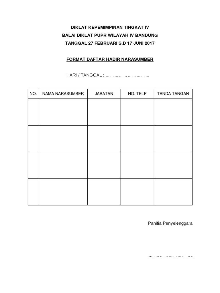 Format Daftar Hadir Narasumber