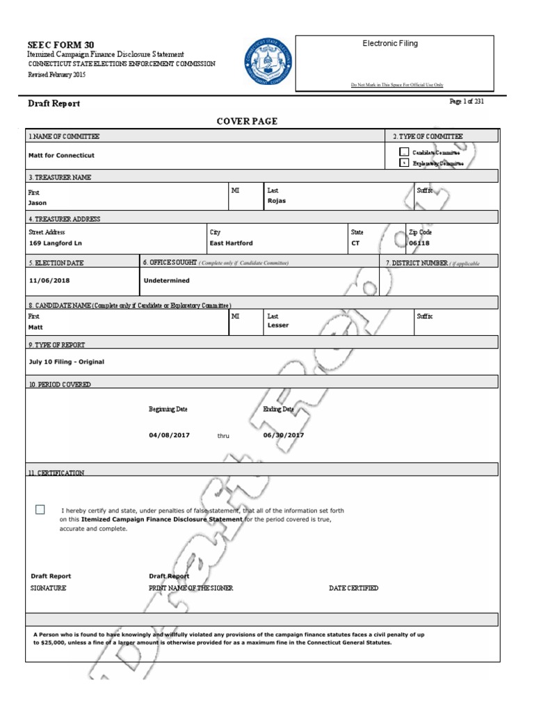 Itemized Campaign Finance Report | PDF | Money Order | Debits And Credits