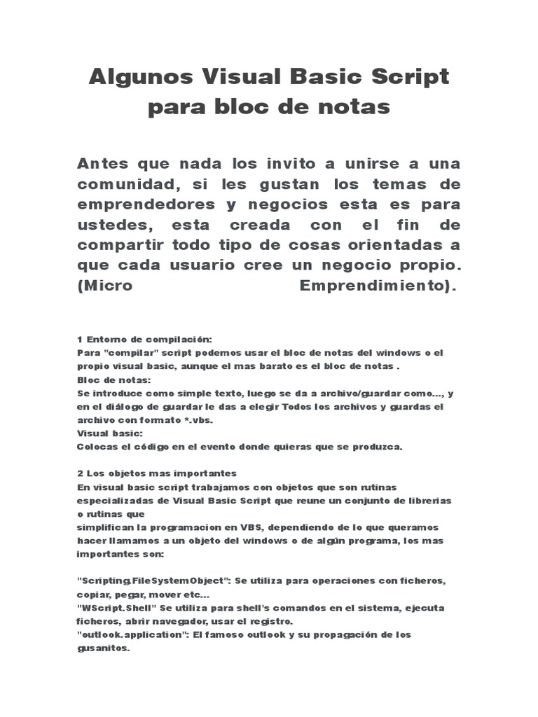 Algunos Visual Basic Script | PDF | Básico | Archivo de computadora