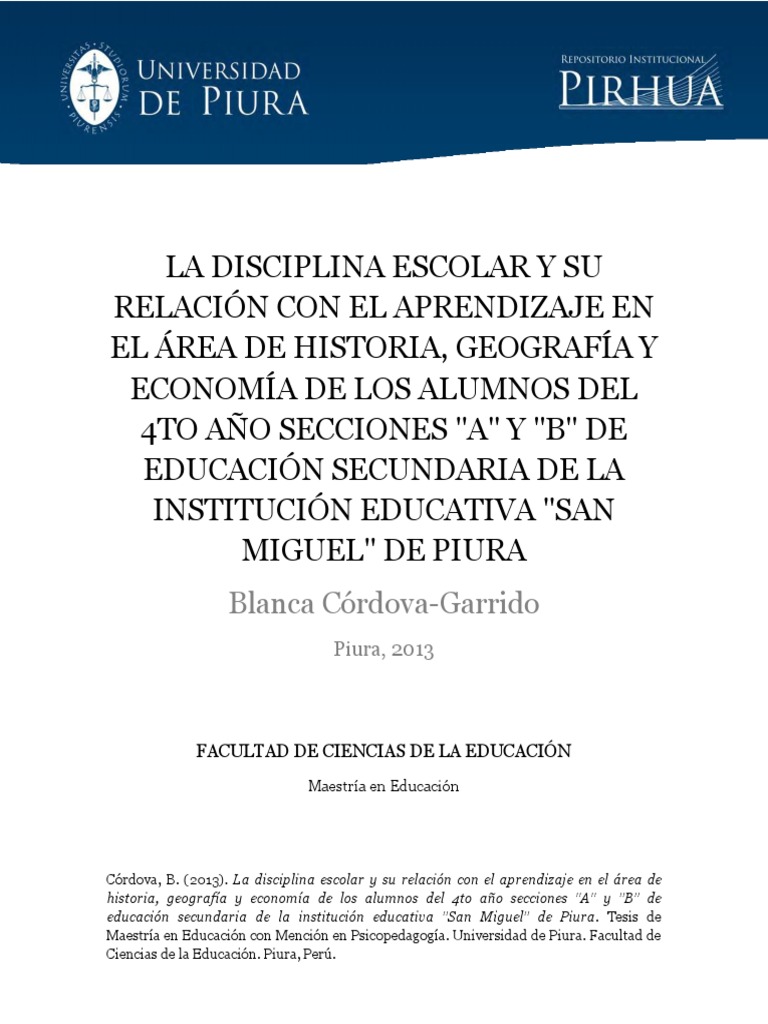 Disciplina escolar y aprendizaje en secundaria | PDF | Disciplinas ...
