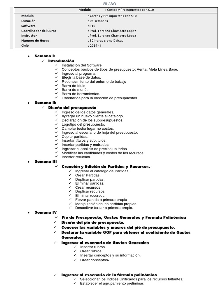 Costos y Presupuestos con S10 | PDF | Presupuesto | Software