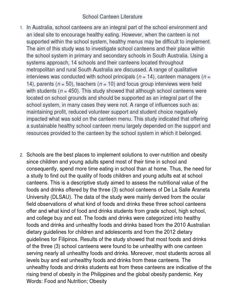 School Canteen Services and Nutrition | PDF | Junk Food | Foods