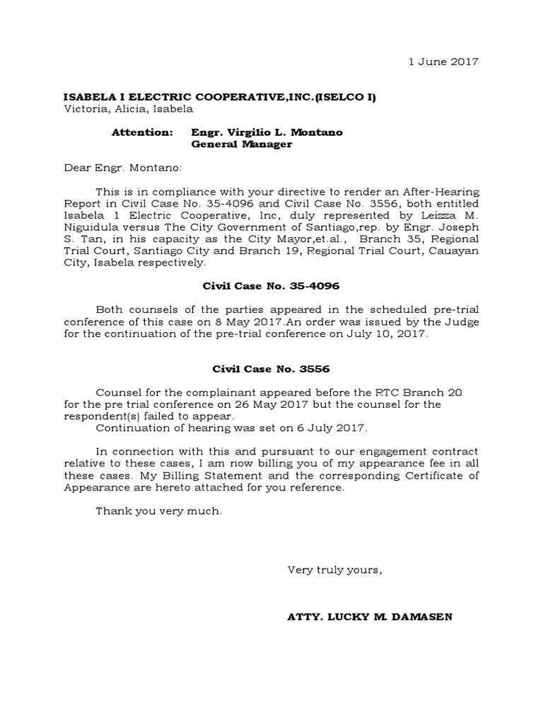 ISELCO I After-Hearing Report Summary | PDF | Government Institutions ...