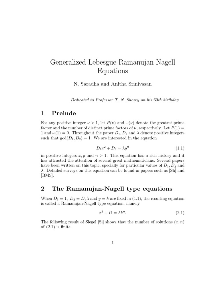 Nagell Equation | PDF | Prime Number | Theorem