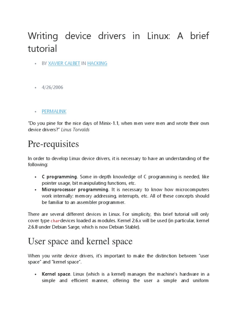 Writing Device Drivers in Linux | Download Free PDF | Kernel (Operating ...