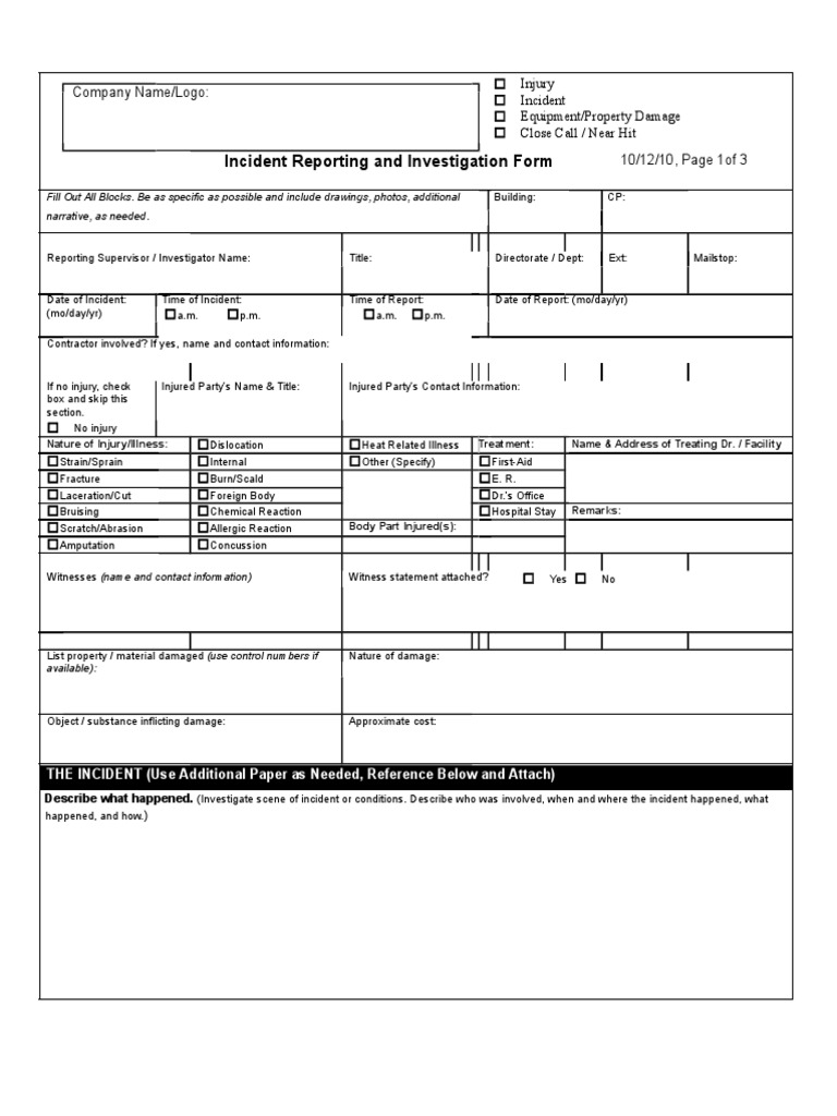 Incident Reporting & RCA Form Template | PDF | Personal Protective ...