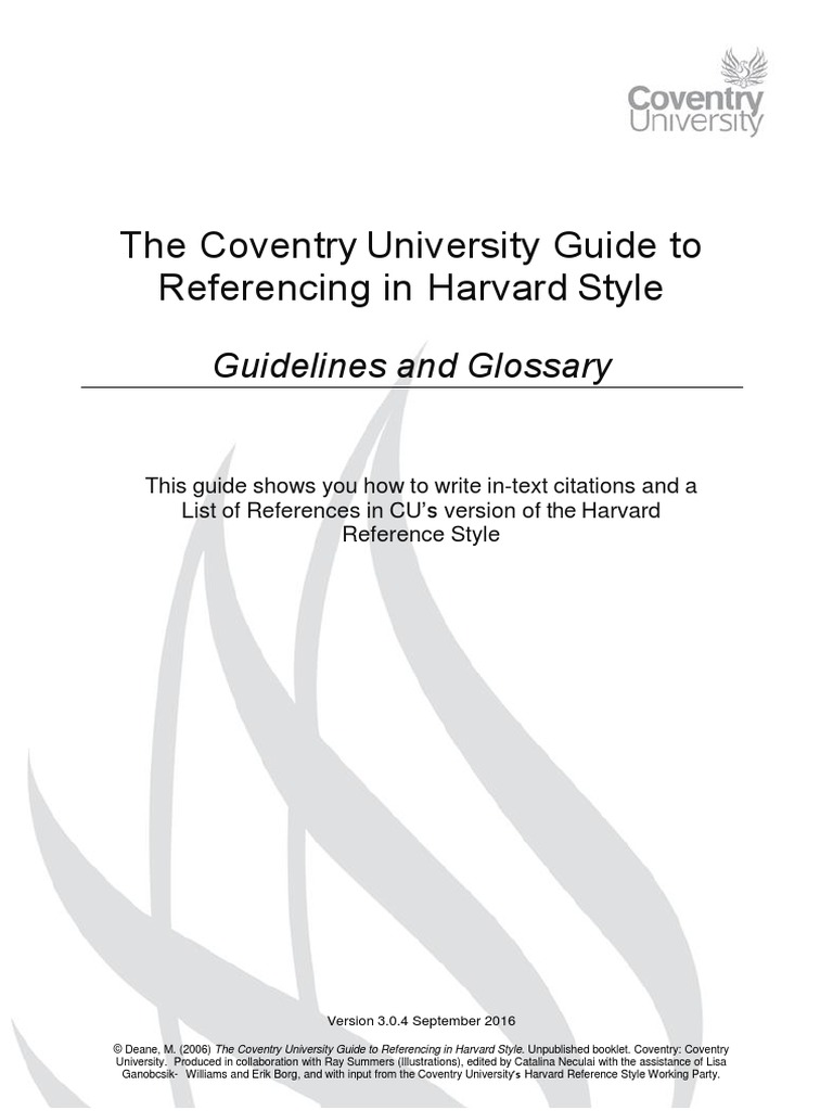 The CU Guide to Referencing in Harvard Style Citation