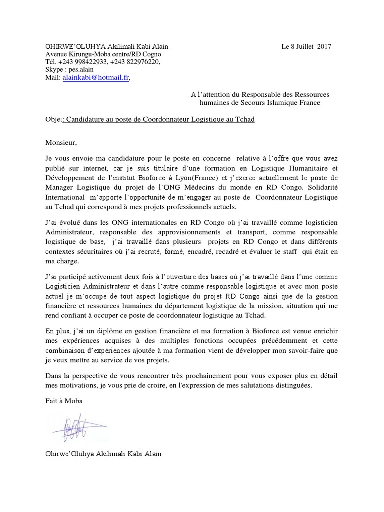 Lettre De Motivation Responsable Ressources Humaines