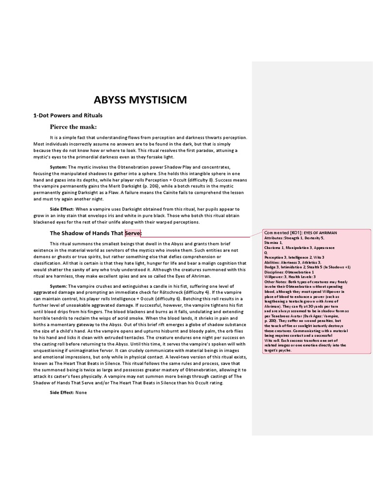 Abyss Mysticism - Blood Magic Abilities | PDF | Vampires | Self Control