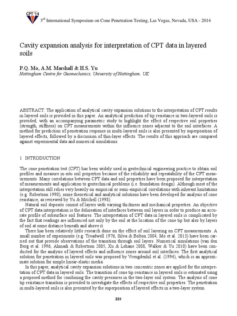 Cavity Expansion in Layered Soils CPT Analysis | PDF | Geotechnical ...
