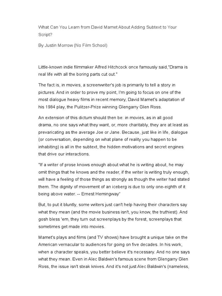 Mastering Subtext with David Mamet | PDF | Leisure