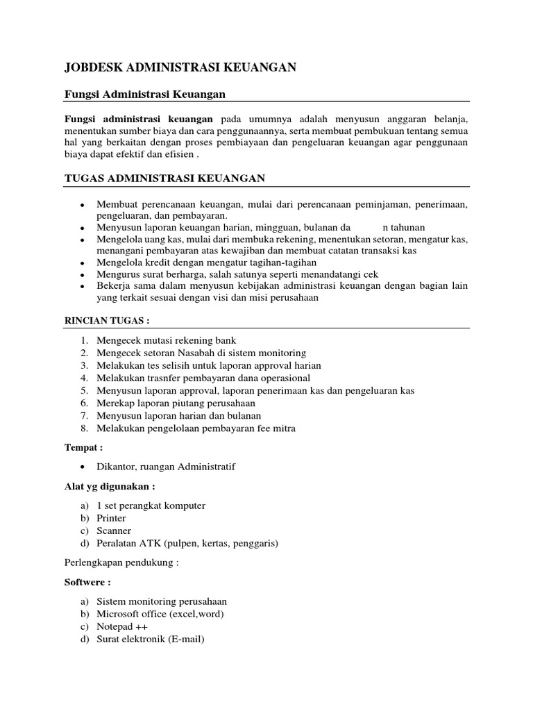 Jobdesk Administrasi Keuangan