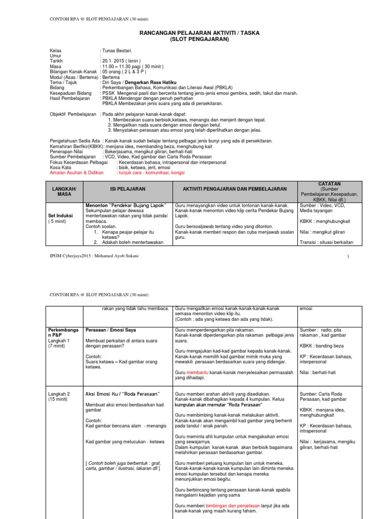 Contoh Rps Taska | PDF