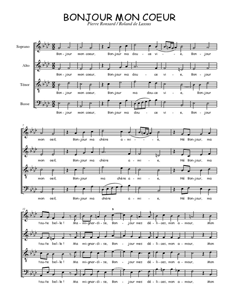 Orlando Di Lasso Bonjour Mon Coeur Pdf
