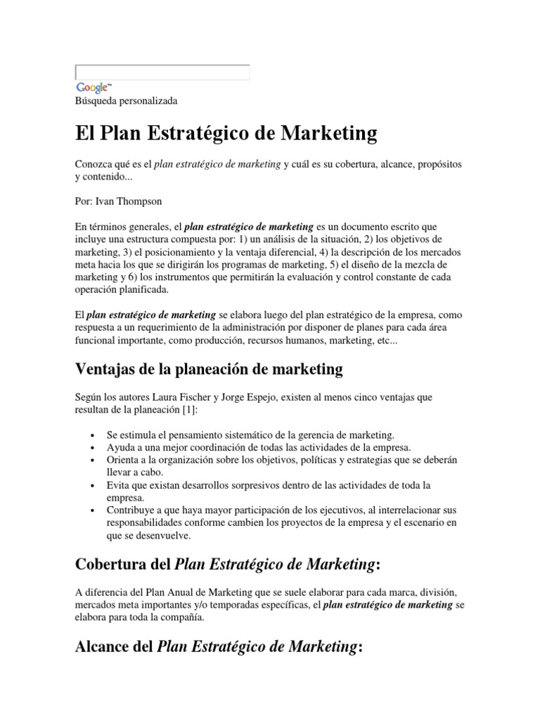 Plan Estrategico de Marketing | PDF | Producto (Negocio) | Marketing