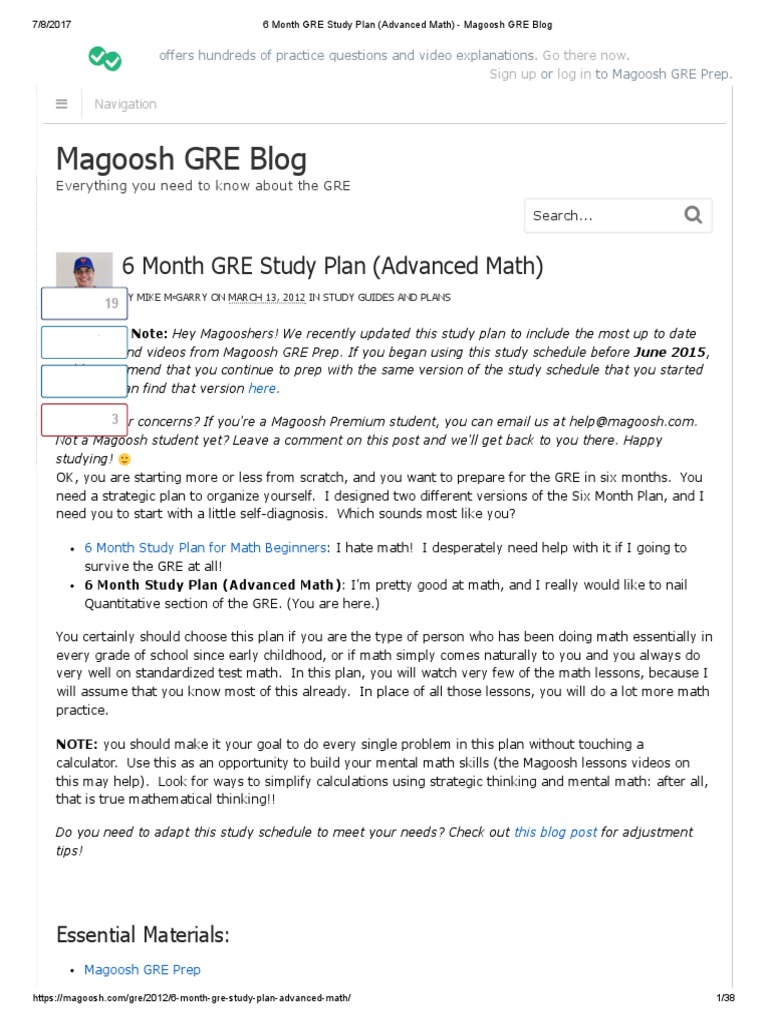 6 Month GRE Study Plan (Advanced Math) Magoosh GRE Blog Graduate