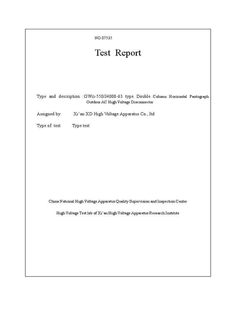 High Voltage Disconnector Test Report | PDF | Insulator (Electricity ...