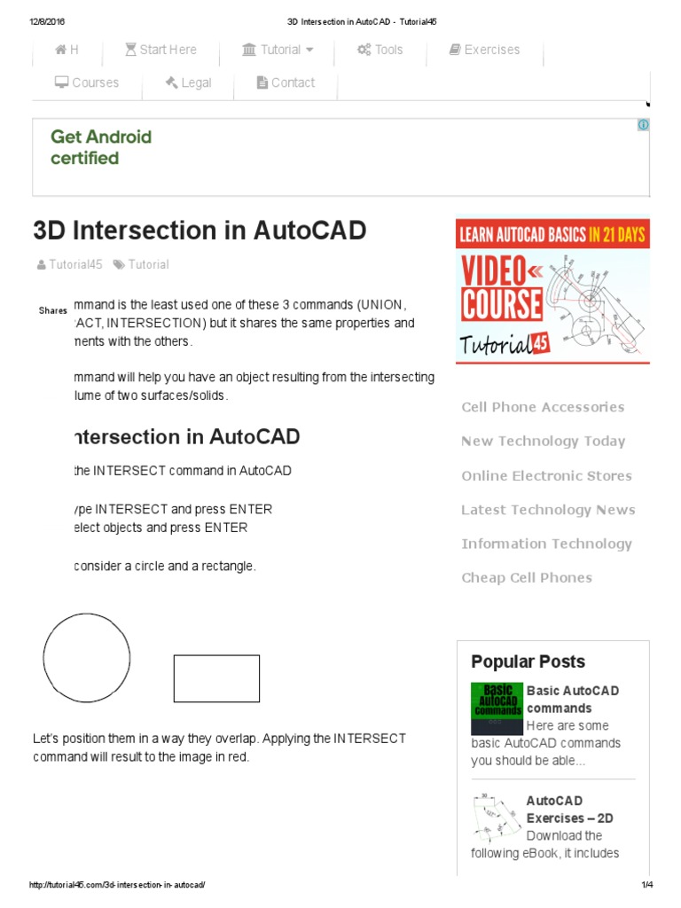 3D Intersection in AutoCAD - Tutorial45 | PDF | 3 D Computer Graphics ...