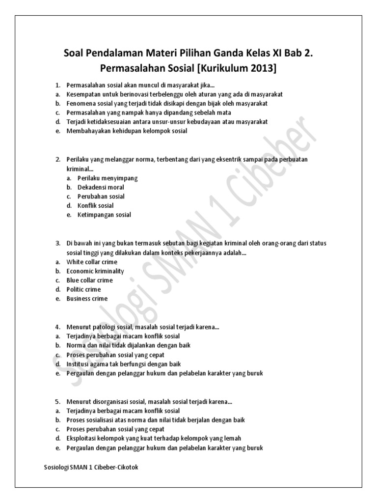 Soal Sosiologi Materi Integrasi Dan Reintegrasi Sosial