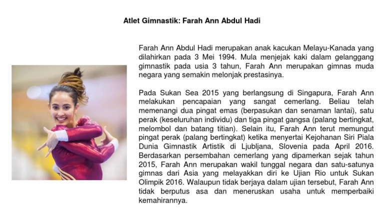 Atlet Gimnastik Farah Ann Abdul Hadi Pdf