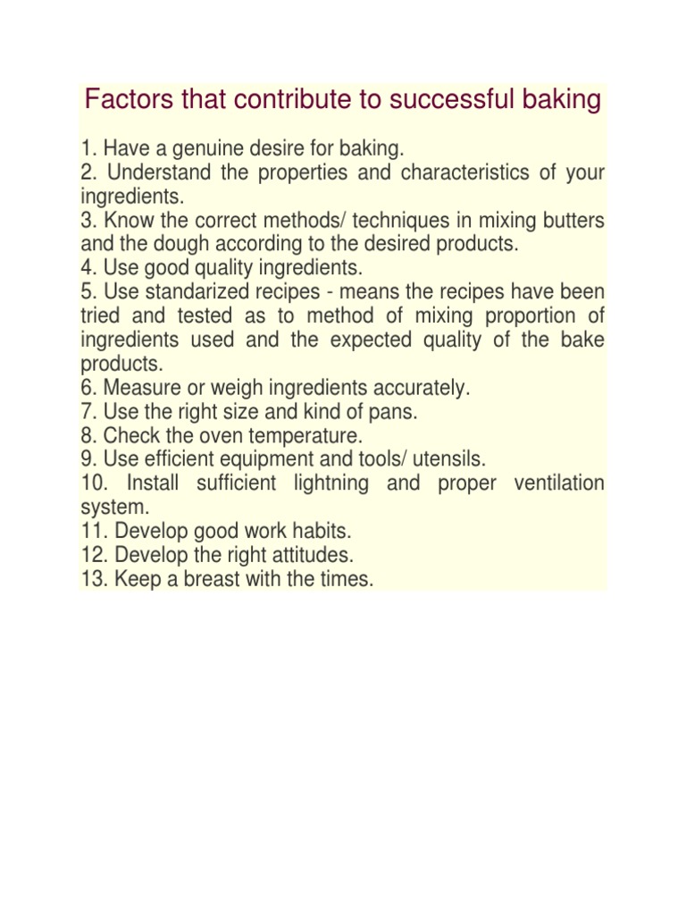 Factors That Contribute To Successful Baking | PDF