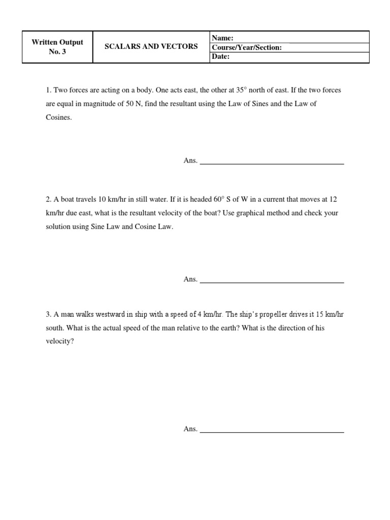 Vector Addition Problems Worksheet | PDF