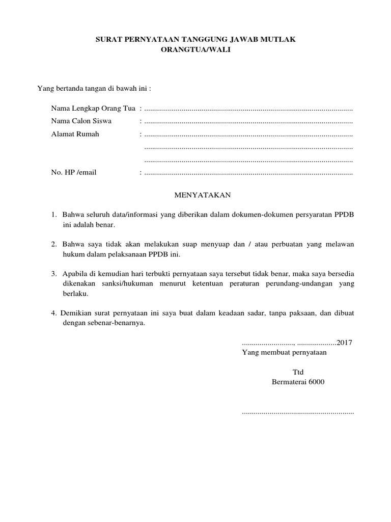 Surat Pernyataan Tanggung Jawab Mutlak