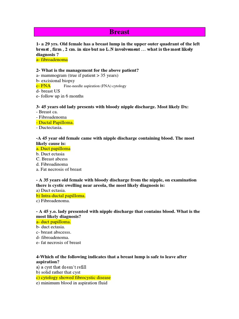 Mcqs PDF Breast Cancer Shock (Circulatory)