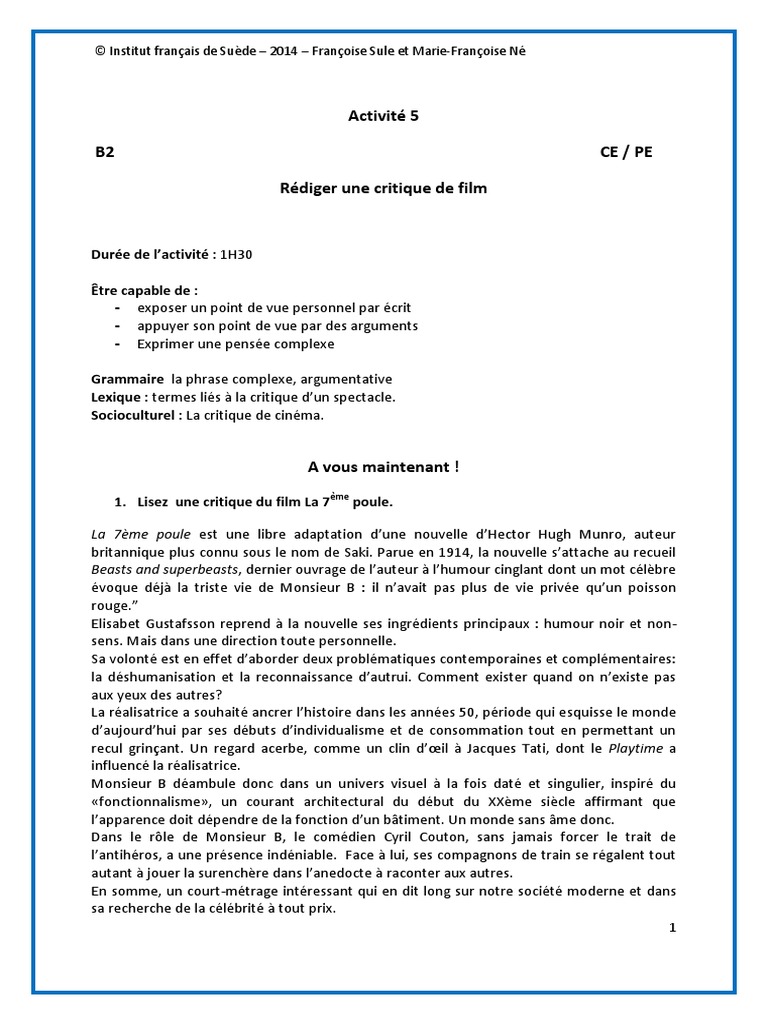 Comprendre Et Rédiger Une Critique de Cinéma PDF | PDF | Arts du ...