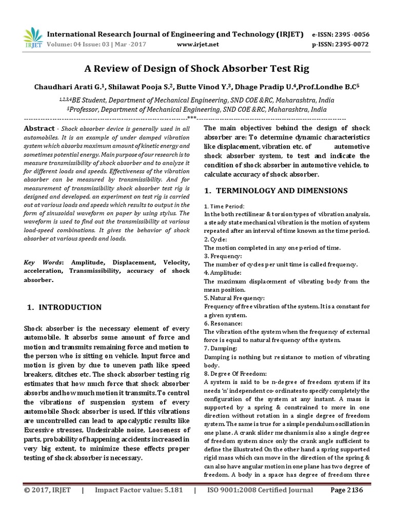 A Review of Design of Shock Absorber Test Rig | PDF | Force | Physical ...