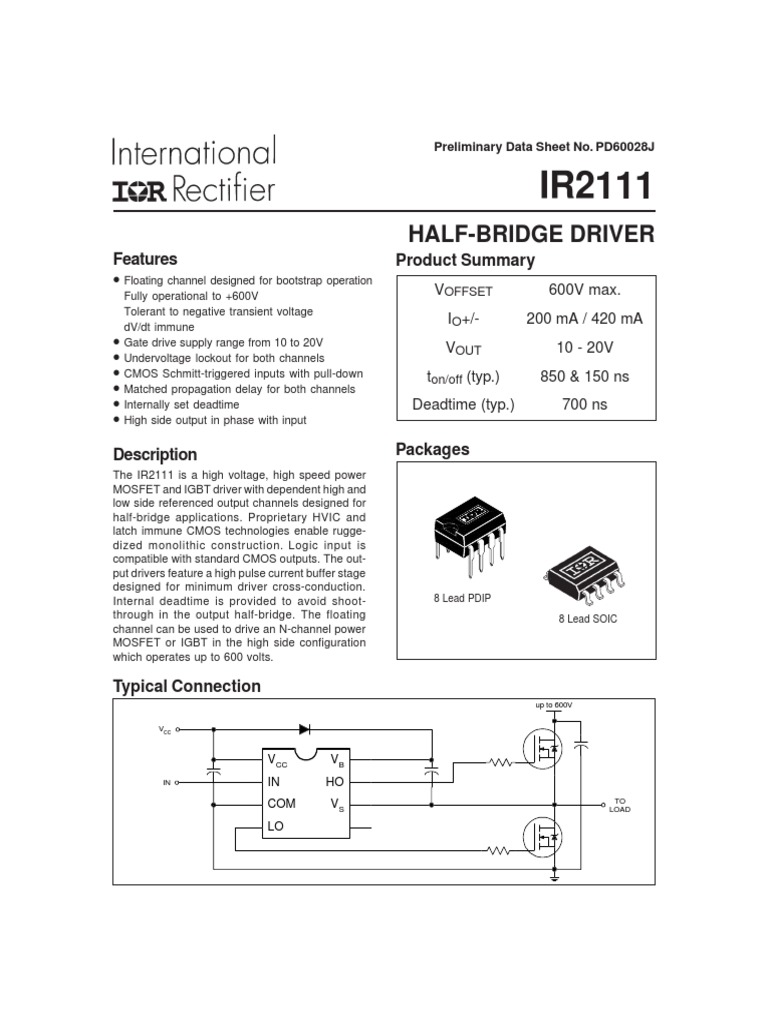 Half-Bridge Driver Ir2111 PDF | PDF | Cmos | Mosfet