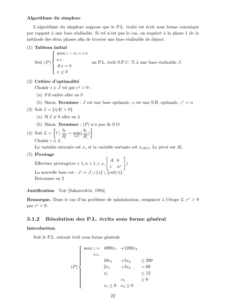 Méthode des deux phases du simplexe | PDF | Algorithmes | Analyse ...