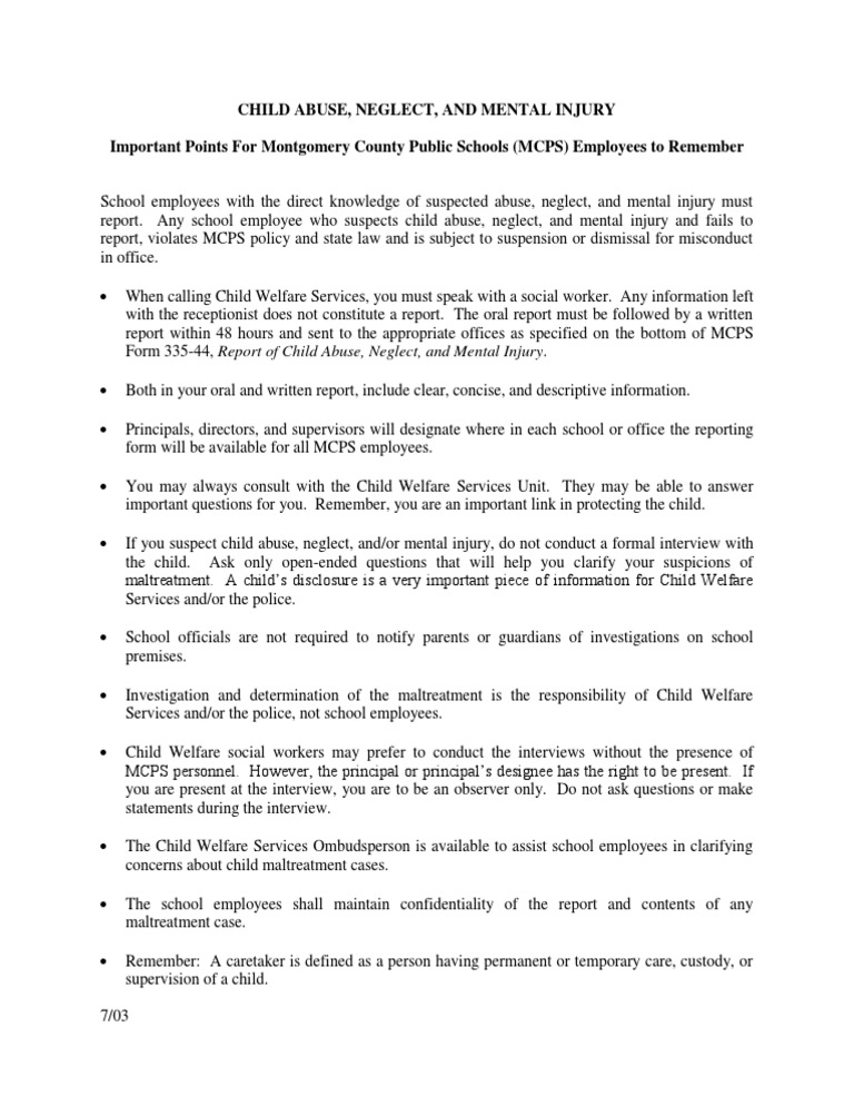 MCPS Guidelines on Reporting Child Abuse | PDF | Child Protective ...