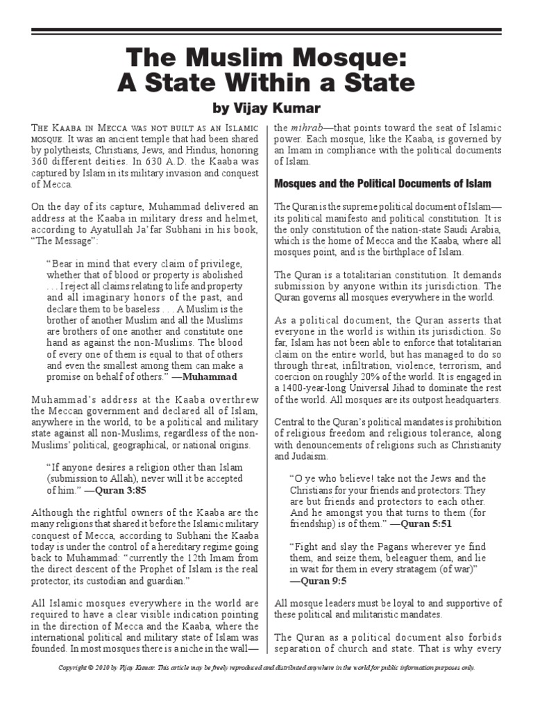 The Muslim Mosque A State Within A State | PDF | Sharia | Mosque