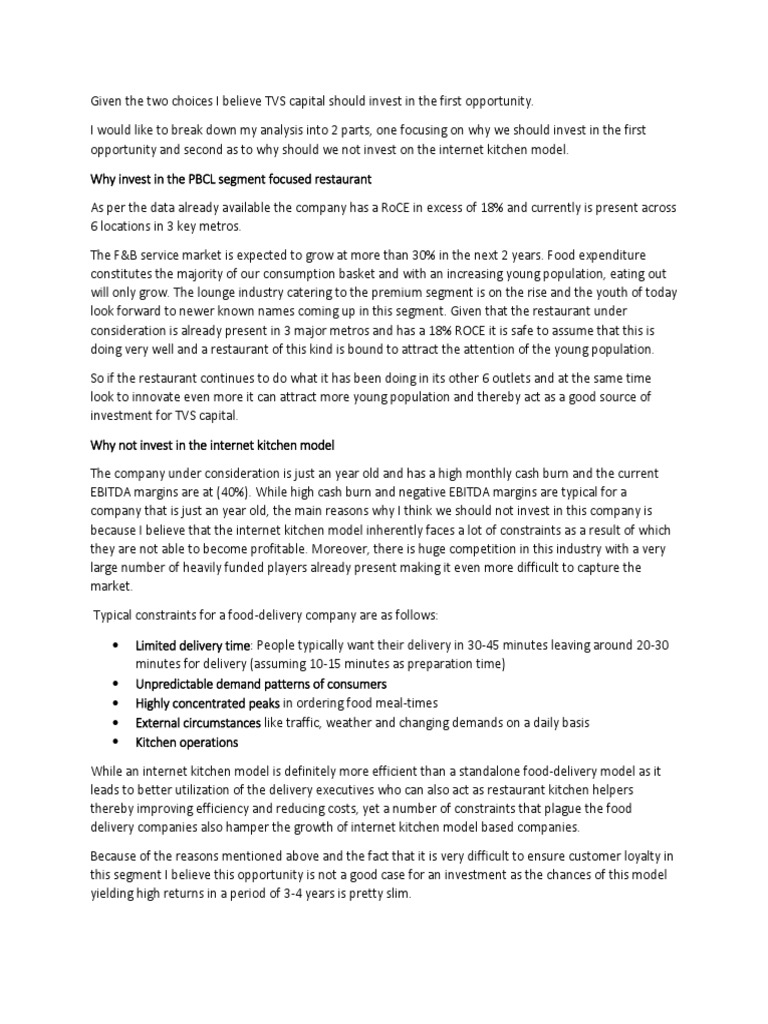 Investment Thesis PDF PDF Restaurants Microeconomics