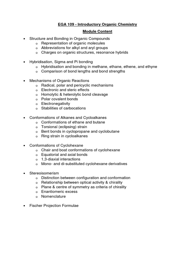 Module Content Checklist Alkene Chemical Reactions
