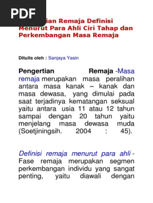 8 Pengertian Remaja Definisi Menurut Para Ahli Ciri Tahap Dan Perkembangan Masa Remaja Pdf