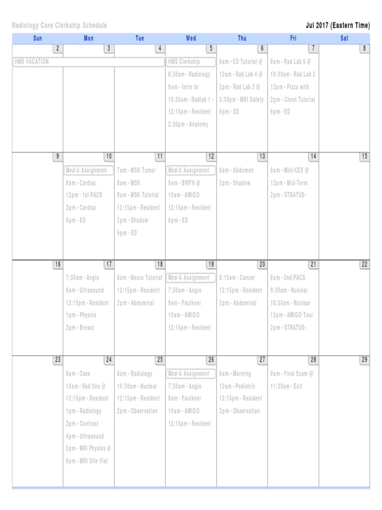 Radiology Clerkship Schedule July 2017 | PDF