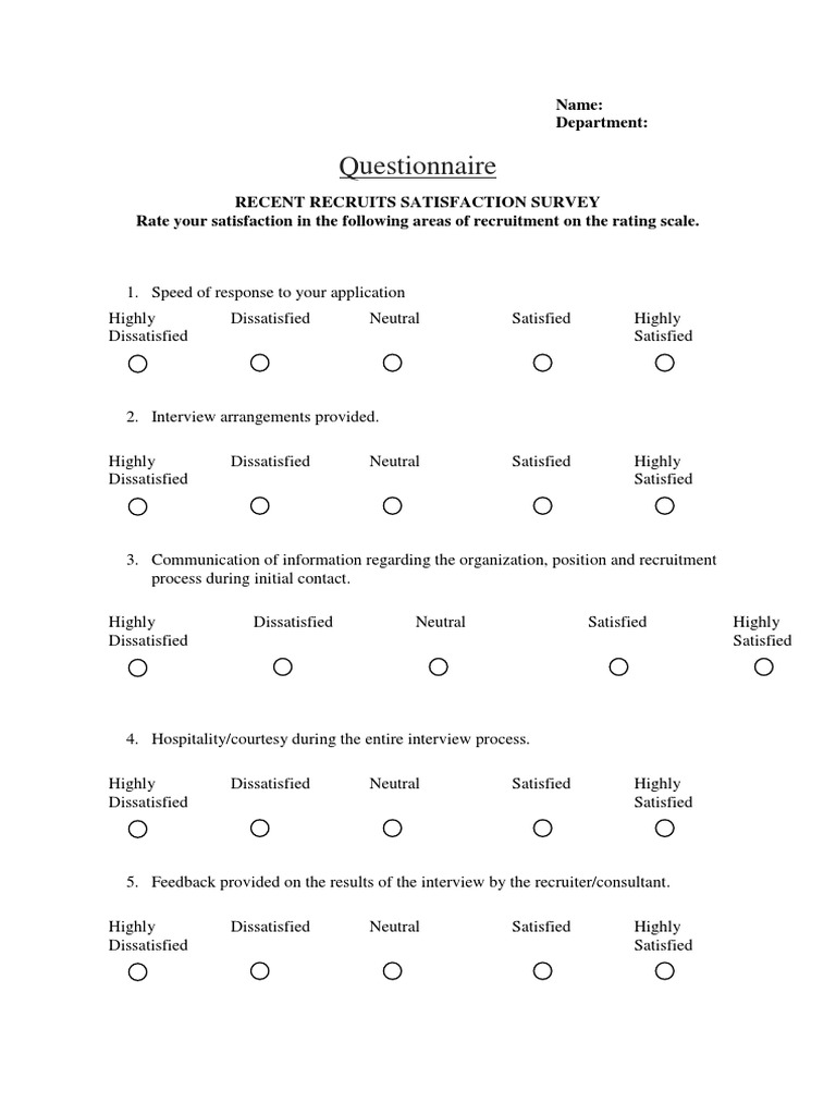 Questionnaire: Name: Department | PDF